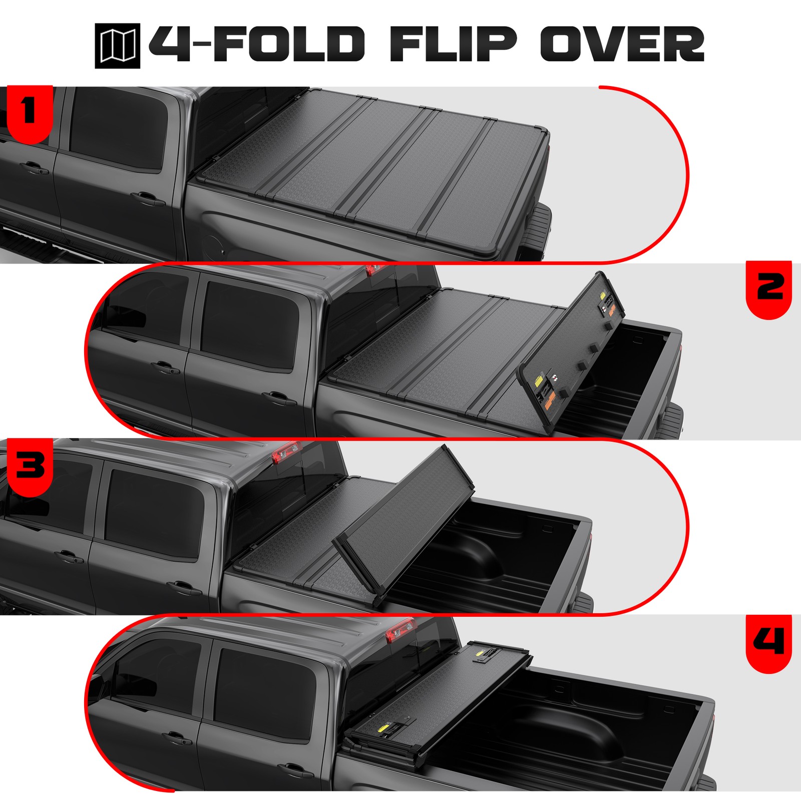 5.7 / 5.8FT 4-Fold Hard Tonneau Cover for Ram 1500 Short Bed 2009-2026 Aluminum