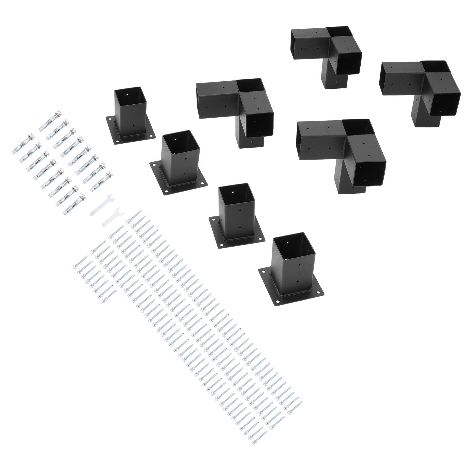 8PCS Black Powder Coated Pergola Brackets Kit 3-Way Right Angle Corner Bracket