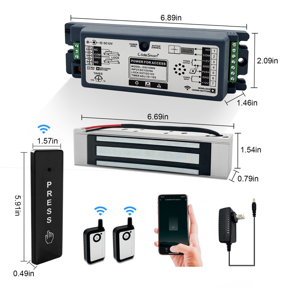 Electic Magnetic Door Lock System Kit with Remote and Smartphone App Control