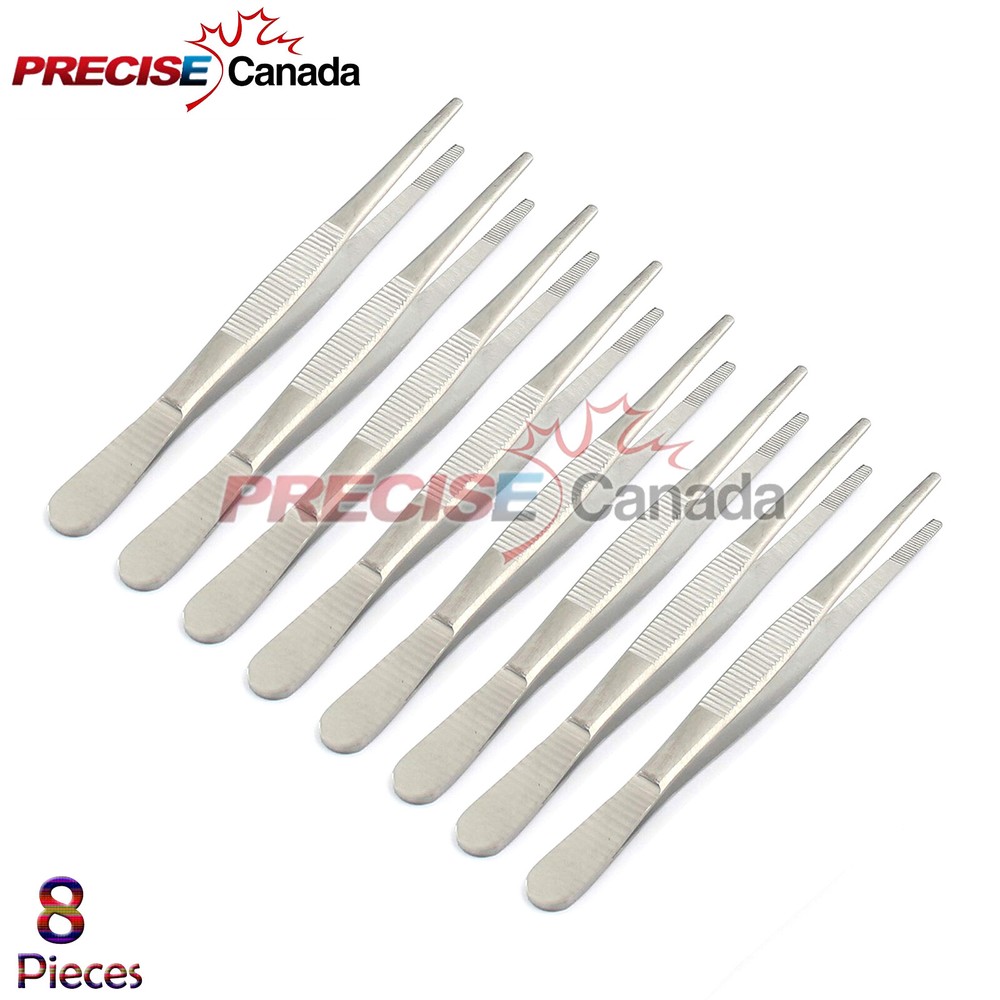 8pcs Thumb Dressing Forceps 6" Serrated Tips Surgical Dental Instruments