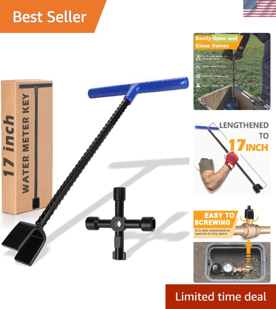 Durable 17-Inch Water Meter and Valve Tool with 4-Way Key for Maximum Efficiency