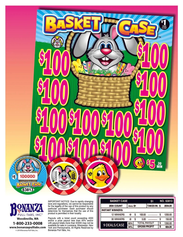 Pull Tab Ticket- Chips- Game - Basket Case - 2,034