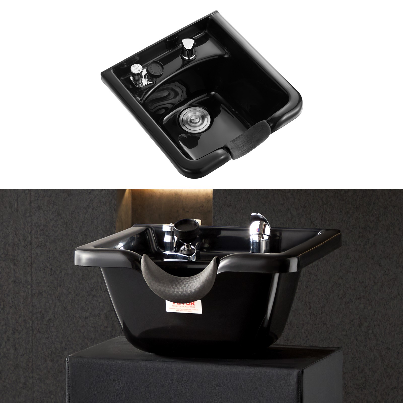 VEVOR Shampoo Bowl Black Square Plastic Shampoo Sink for Hair Wash Beauty Salon