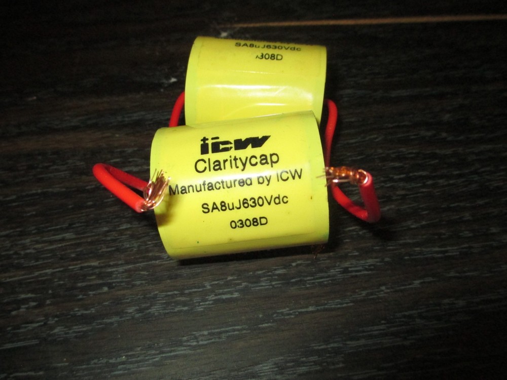 two ClarityCap SA capacitors, 8 uF