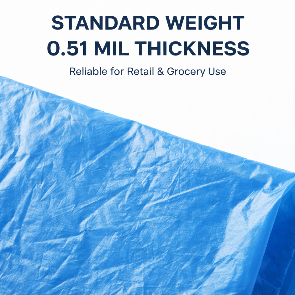 Blue T-Shirt Grocery Bags 1/6 Large 21x6.5x11.5 0.51 Mil Plastic Bulk