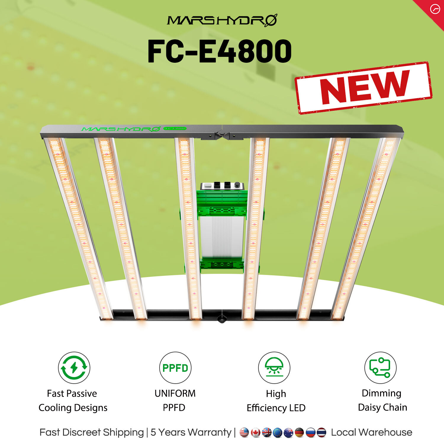 MARS HYDRO Smart FC-E4800 480W LED Grow Light Bar Full Spectrum 4x4ft Dimmable