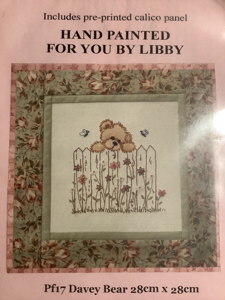 “Davey Bear” By Stitchery Designs 28cm x 28cm Preprinted Panel & Instructions
