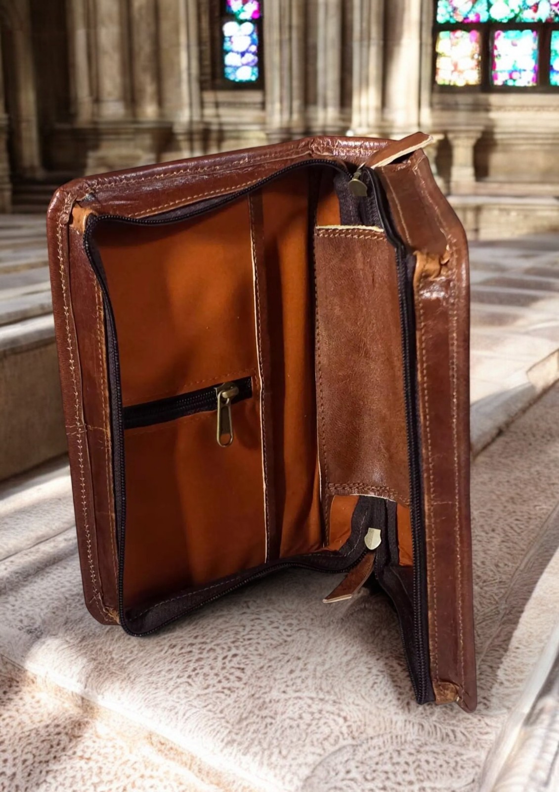 Large Handmade Leather Bible Cover | Vintage Brown Leather Holy Bible Case.