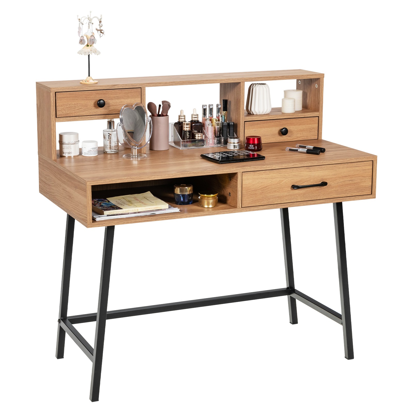 Computer Writing Desk Storage Makeup Vanity Table with Drawer Shelf Industrial