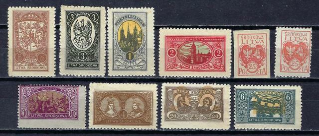Central Lithuania - 10 Different Stamps