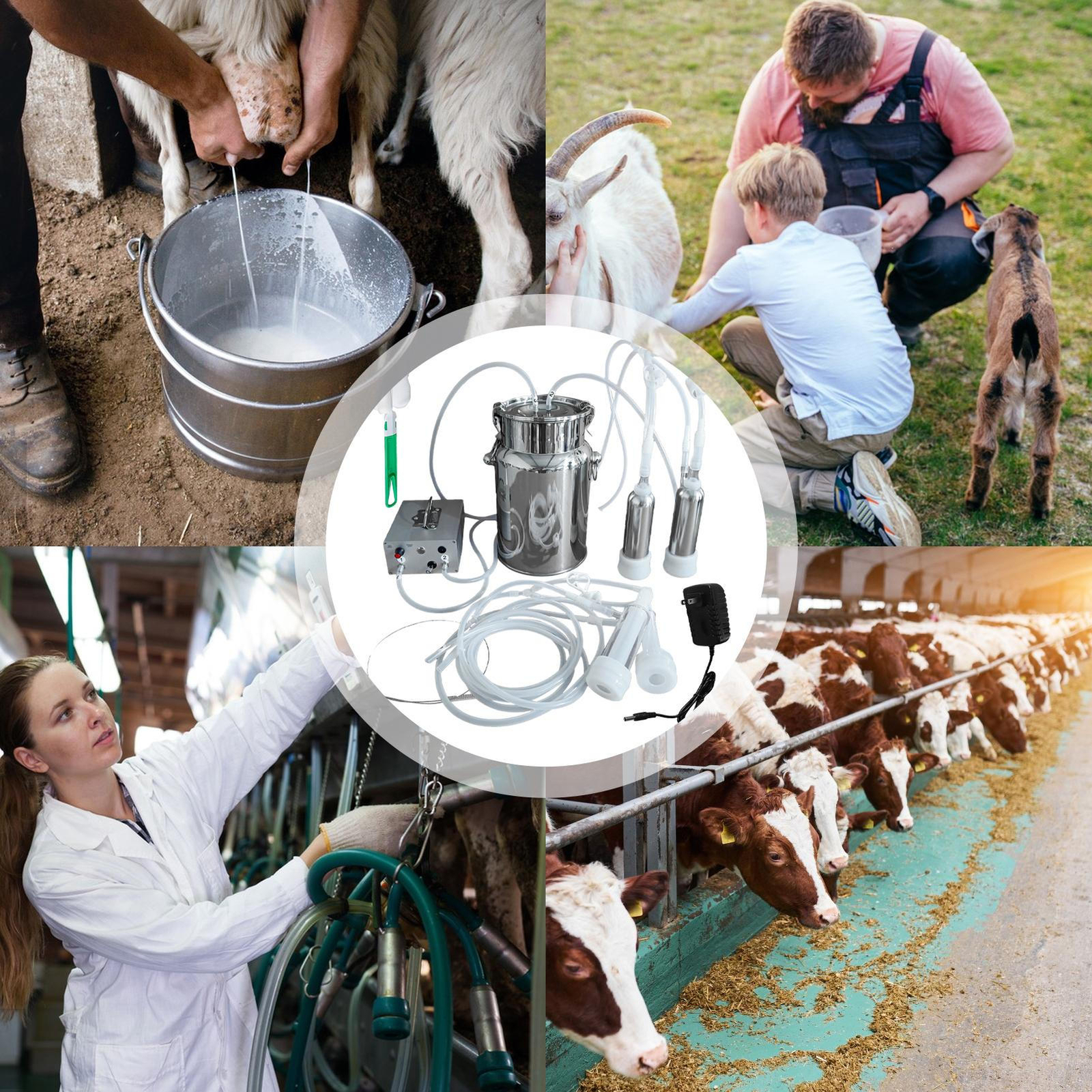 7L DualHead Sheep Goat Cow Milking Machine Vacuum Impulse 304 Steel Pump Milker