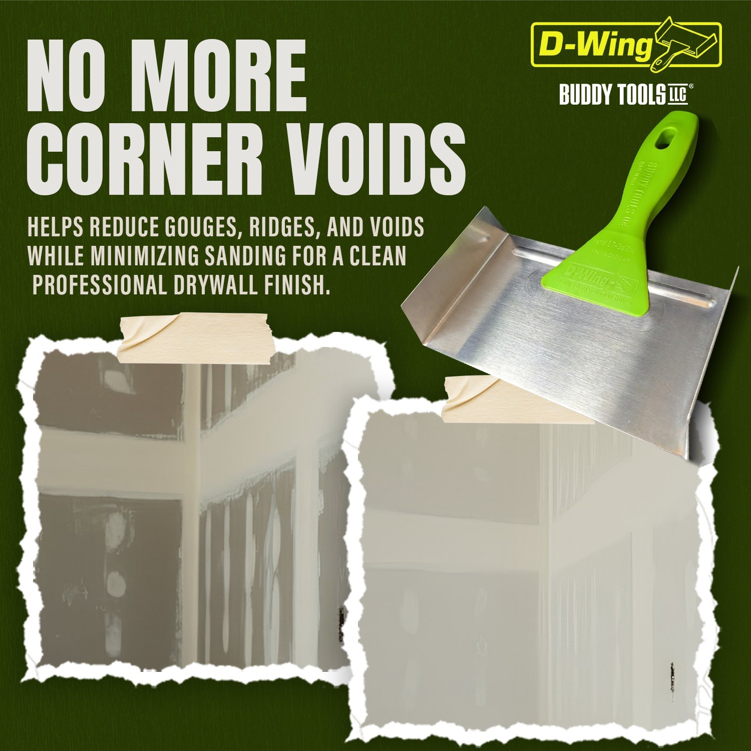 Buddy Tools D-Wing Corner Trowel – 7.5” Stainless Steel for Inside Corners - NEW