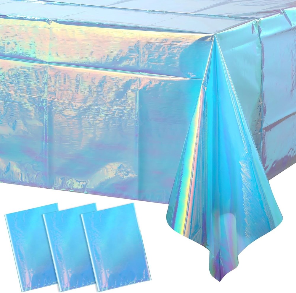 6 Pack Iridescence Plastic Tablecloths Shiny Disposable Laser Rectangle Table