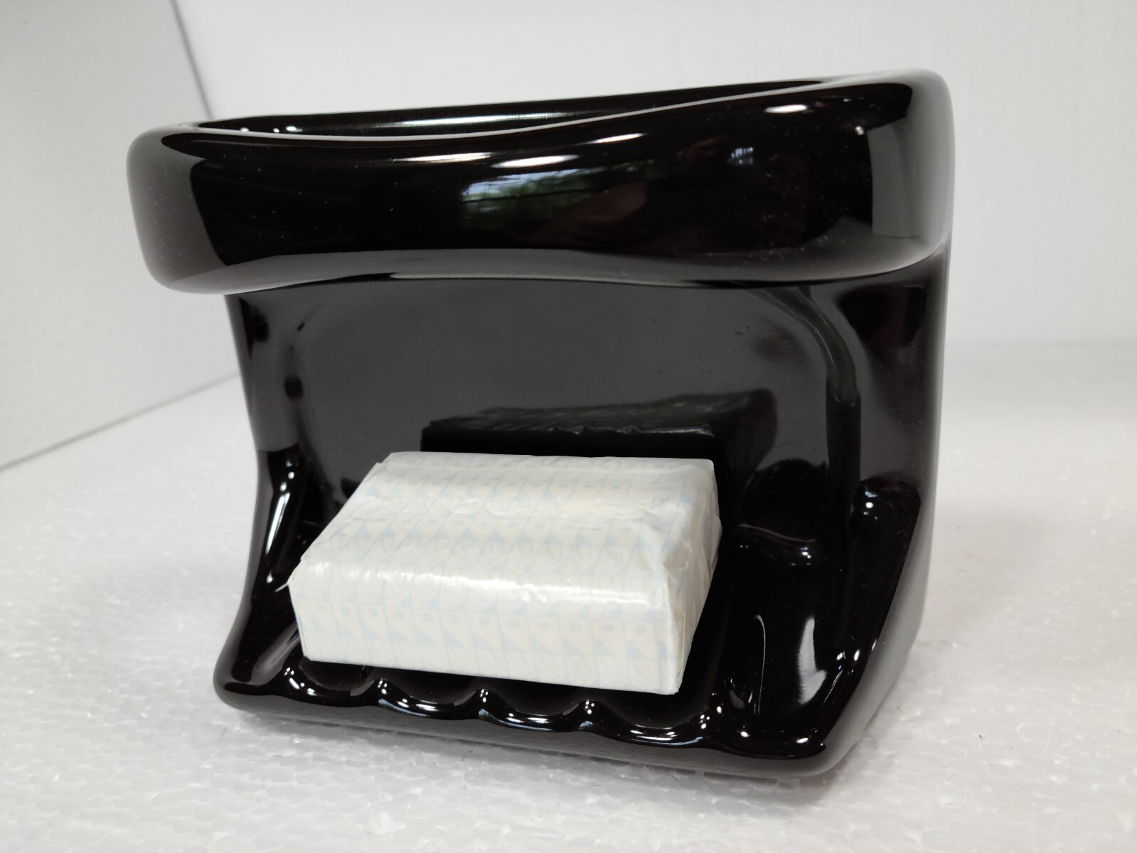 Vintage Black Ceramic Soap Dish Tray Washcloth Holder Shower Cloth Bar