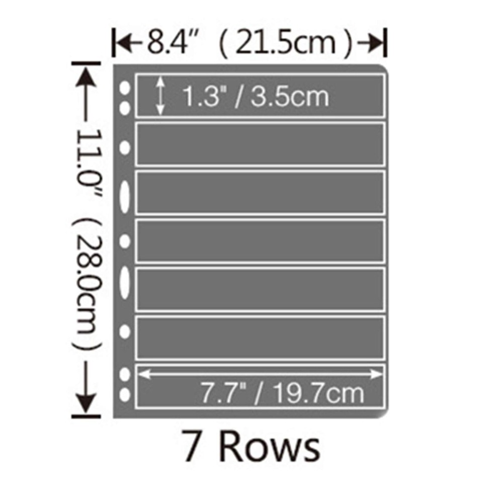 10PCS Black Stamp Stock Pages 7 Rows Double Side Archival Sheet US