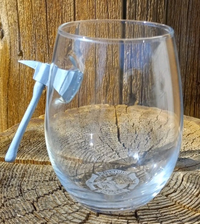 Edwards AFB Fire & Emergency Services glass w/axe embedded