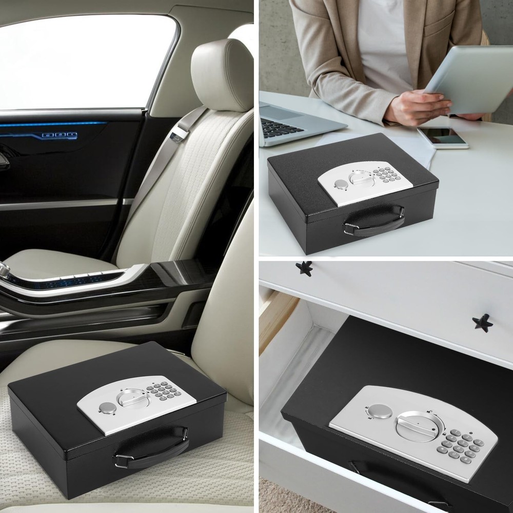 Portable Metal Safe Box with Digital Code Lock,Fire Resistant Storage for Doc...