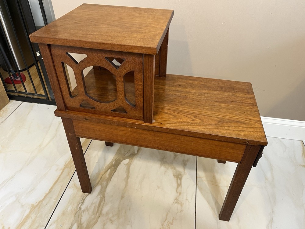 Mid-Century Step End Table / Side Table With Drawer