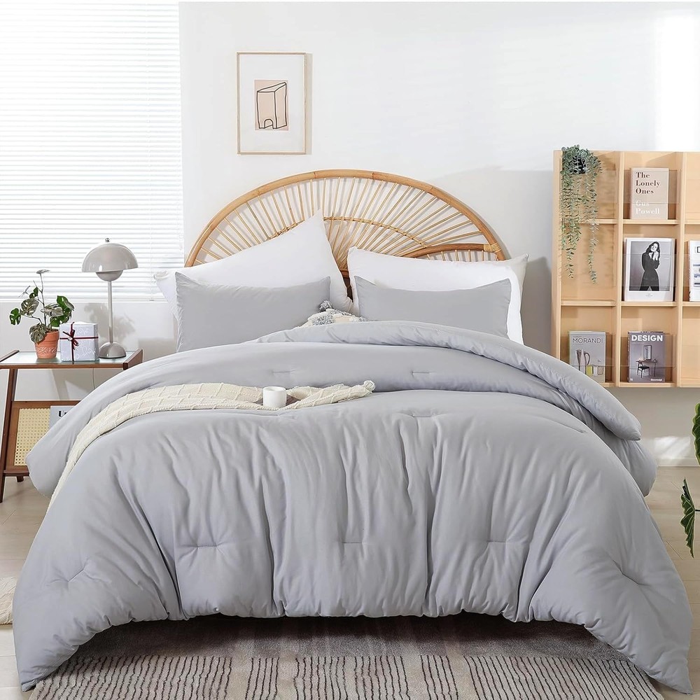 weigelia Full Size Comforter Modern Light Grey 3PCS Microfiber Bed Full,