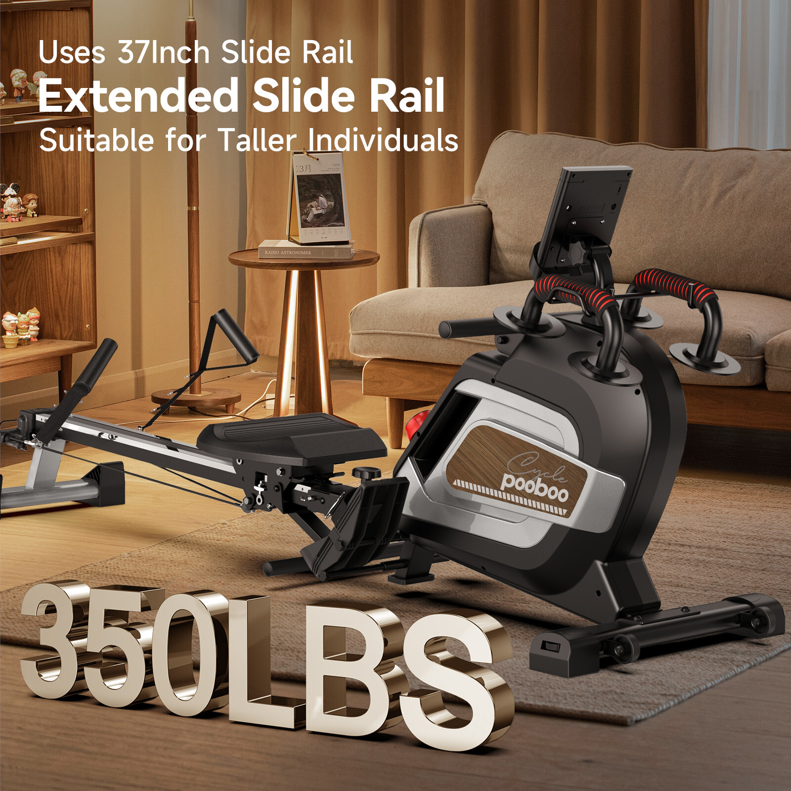 Indoor Magnetic Rowing Machine 14 Levels Quiet Resistance Dual Slide Rail Rower