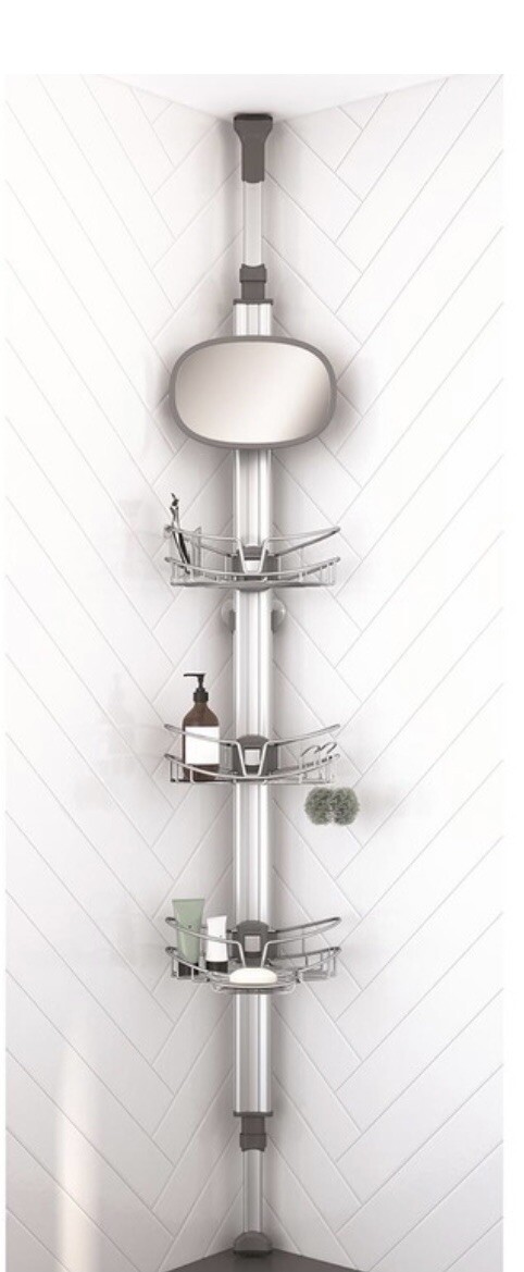 Artika, "Neptune" Tension Rod Shower Caddy Organizer w Mirror | Stainless Steel