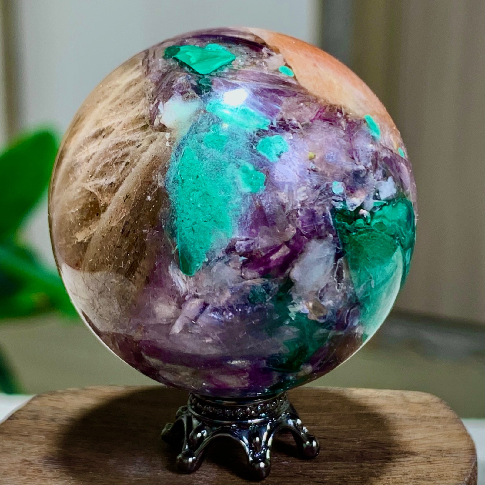 91G Newly discovered rare malachite purple mica symbiotic sphere restoration