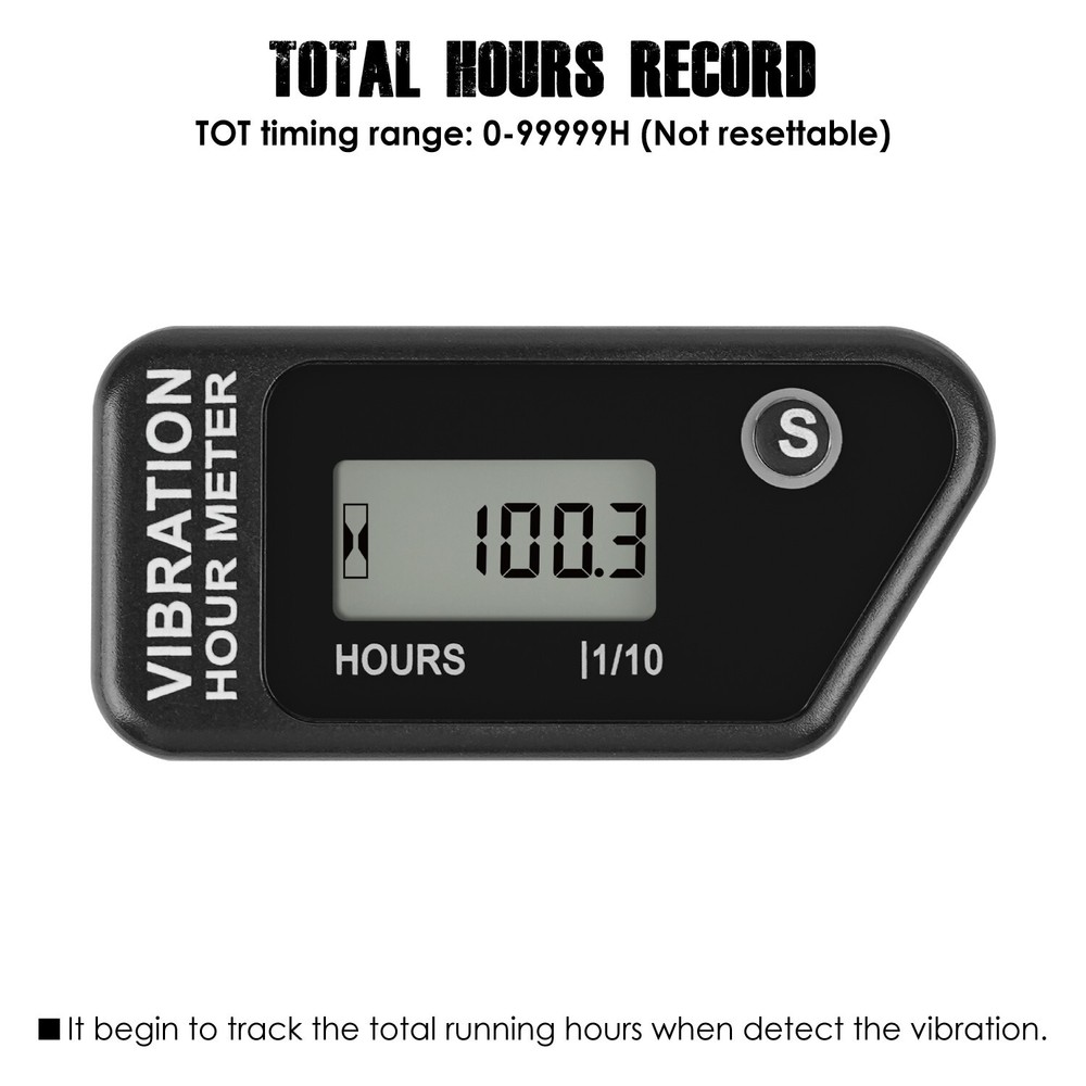 LCD Wireless Vibration Hour Meter Partial Hours Record Data Storage Waterproof
