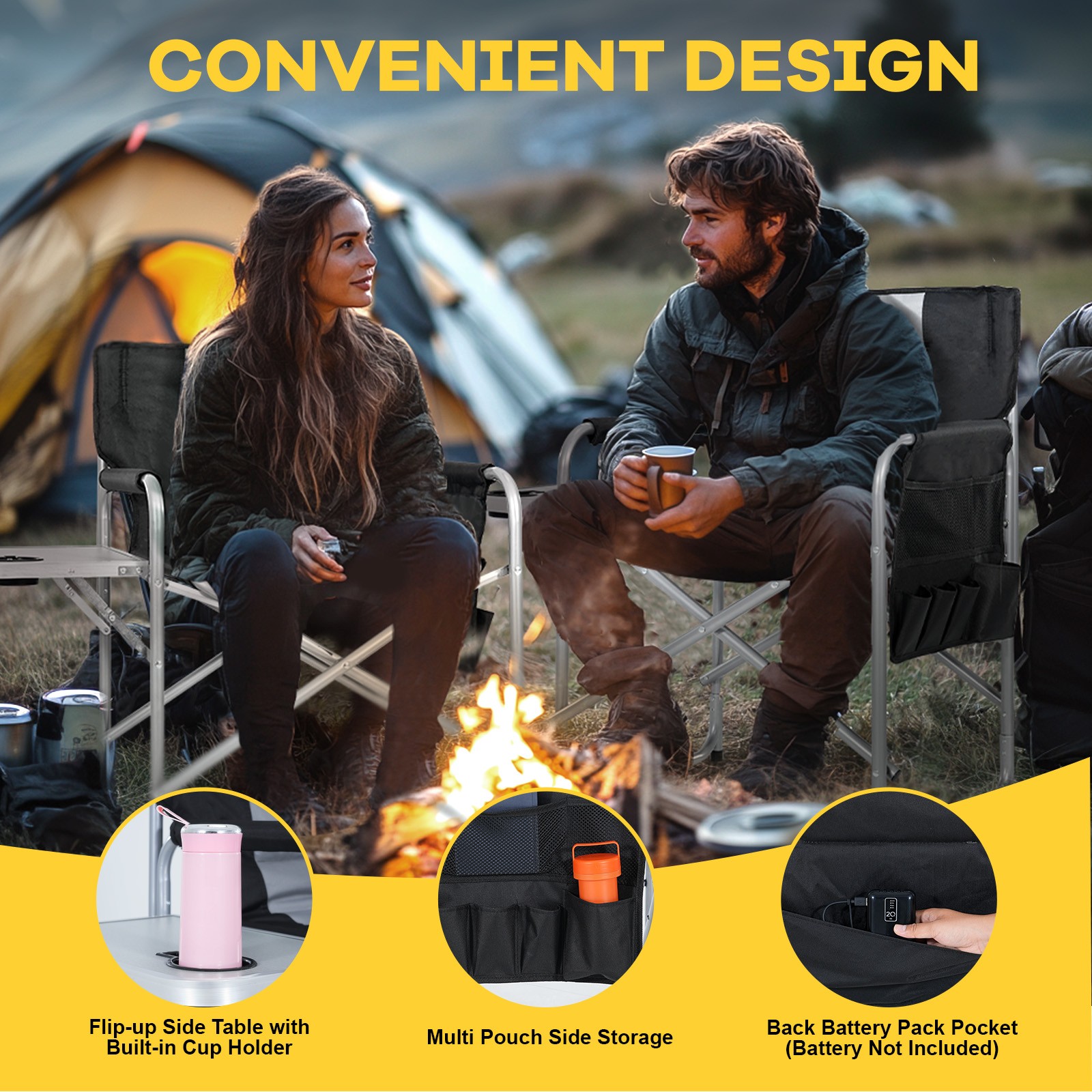 Director Chair Folding Camping Chair with Side Table Heavy Duty Portable Chair