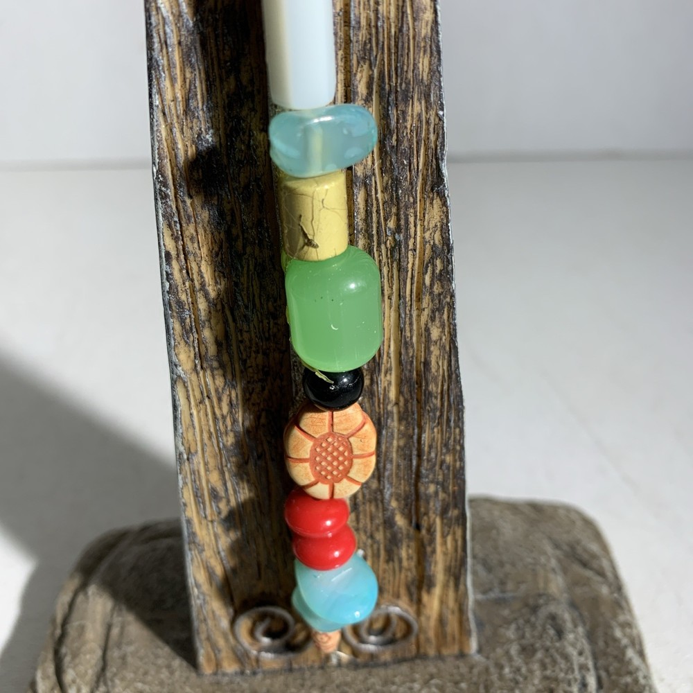 Small Boho Rustic Primitive Style Resin & Beads Standing Decorative Ornate Cross