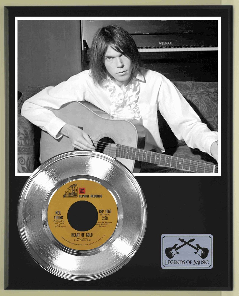 Neil Young "Heart Of Gold" Silver Record Display Wood Plaque