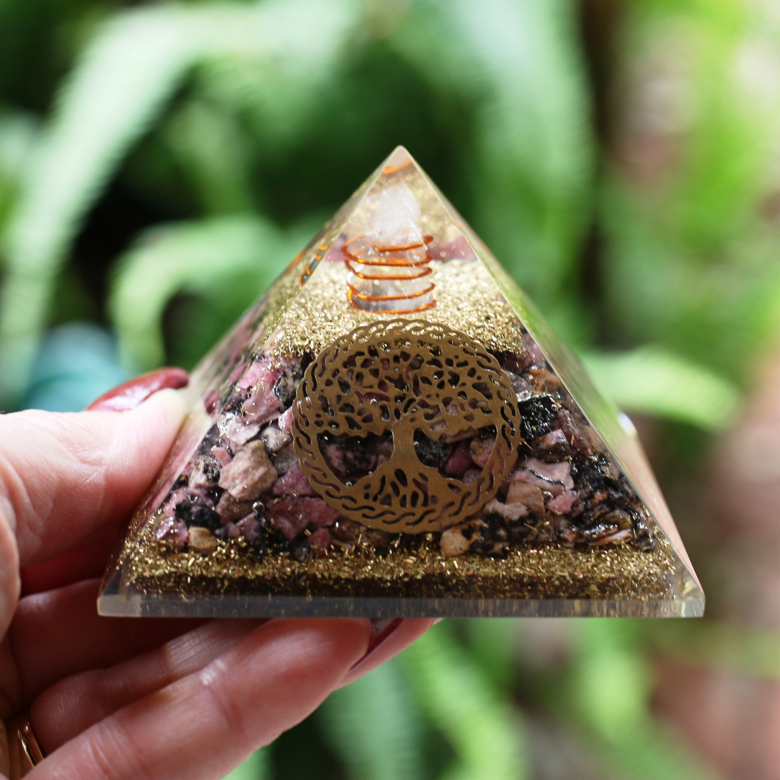 Natural Rhodonite Orgone Pyramid Extra LARGE 75mm 3in EMF & 5G Protection