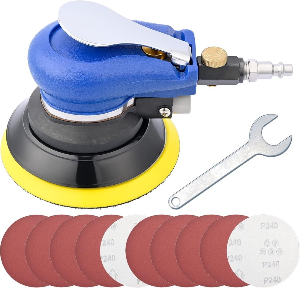 5Inch Air Random Orbital Sander,Pneumatic Palm Sander tool with 10Pcs Sandpapers