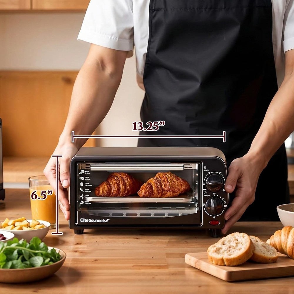 Compact 2 Slice Toaster Oven with 15-Minute Timer & Adjustable Temperature