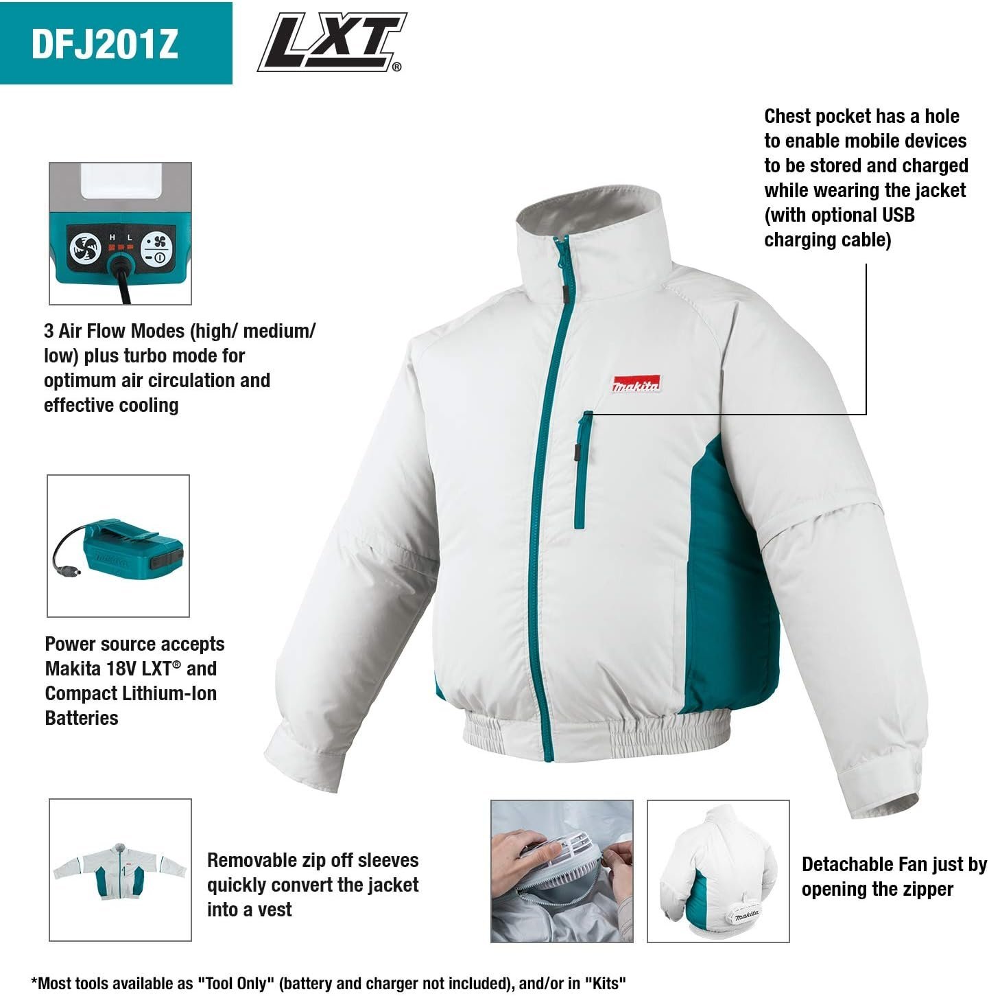 Makita DFJ201ZL 18V LXT Lithium-Ion Cordless Fan Jacket, Large
