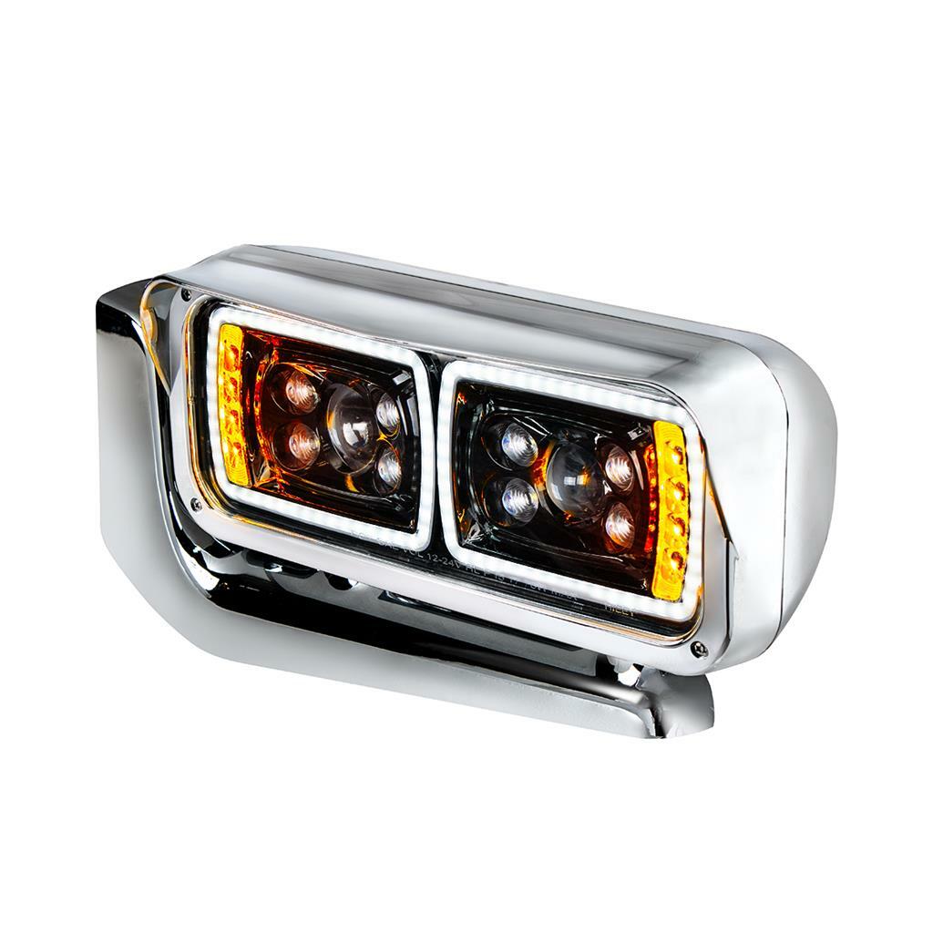 Pair All LED Blackout Headlights - Full Assembly w/ Mounting Arms For Peterbilt