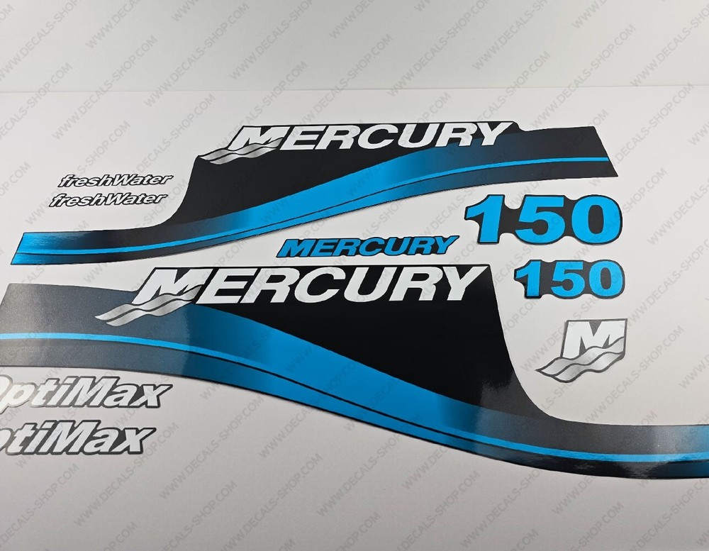 Mercury 150hp Optimax FreshWater outboard engine decals BLUE sticker set