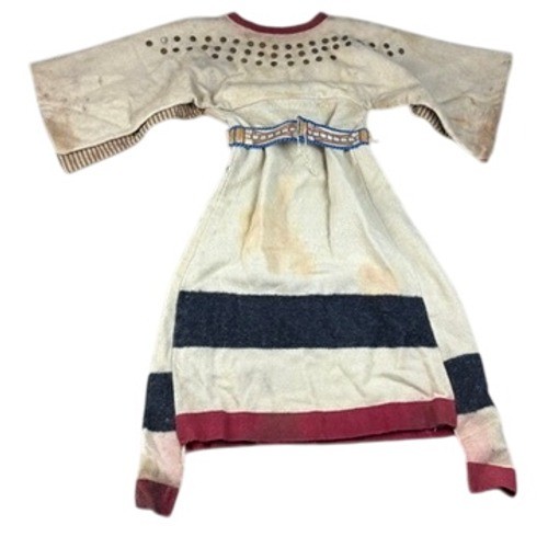 Crow Native American Wool Camp Dress Copper Buttons Parfleche Belt Antique 1890s