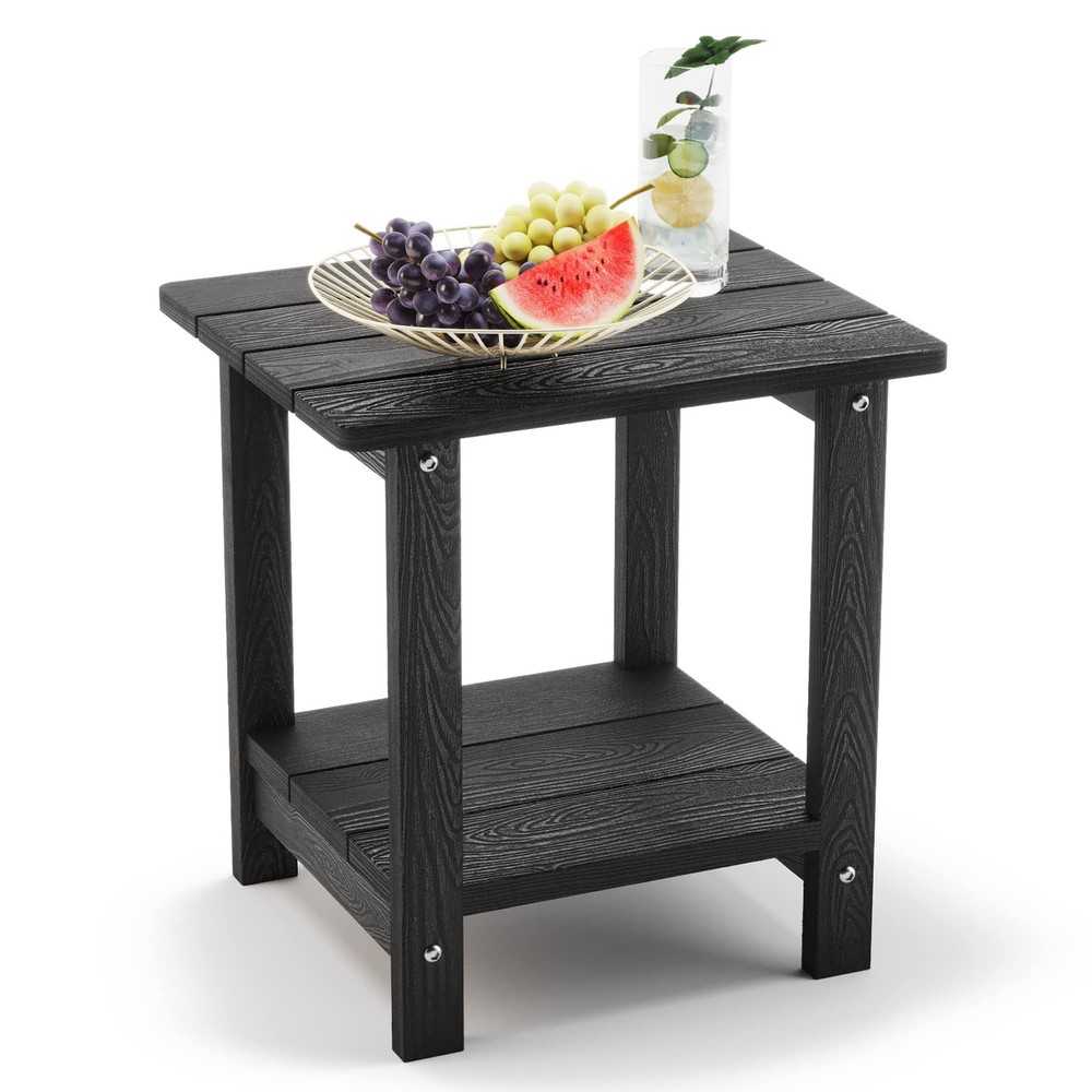 LUE BONA Adirondack Outdoor Side Table, 2-Tier Black HDPS Rectangular,