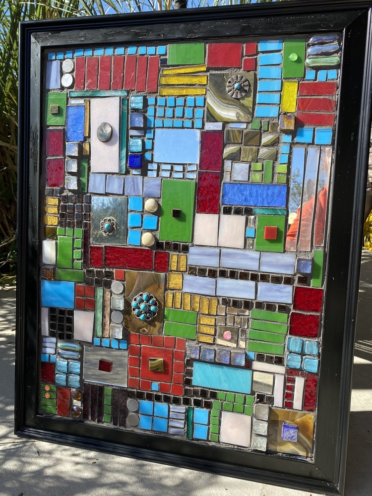 Modern Stained Glass Mosaic Panel Abstract OOAK