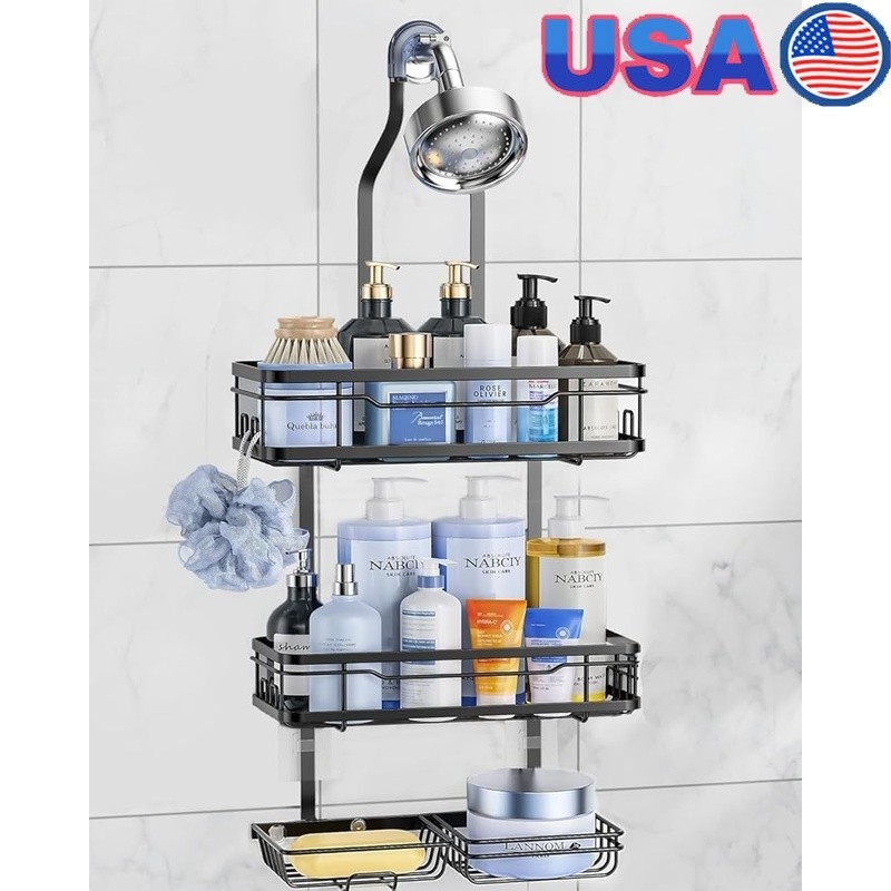 Rustproof Shower Caddy Adjustable Hanging Organizer Fast Draining W/ Hooks New