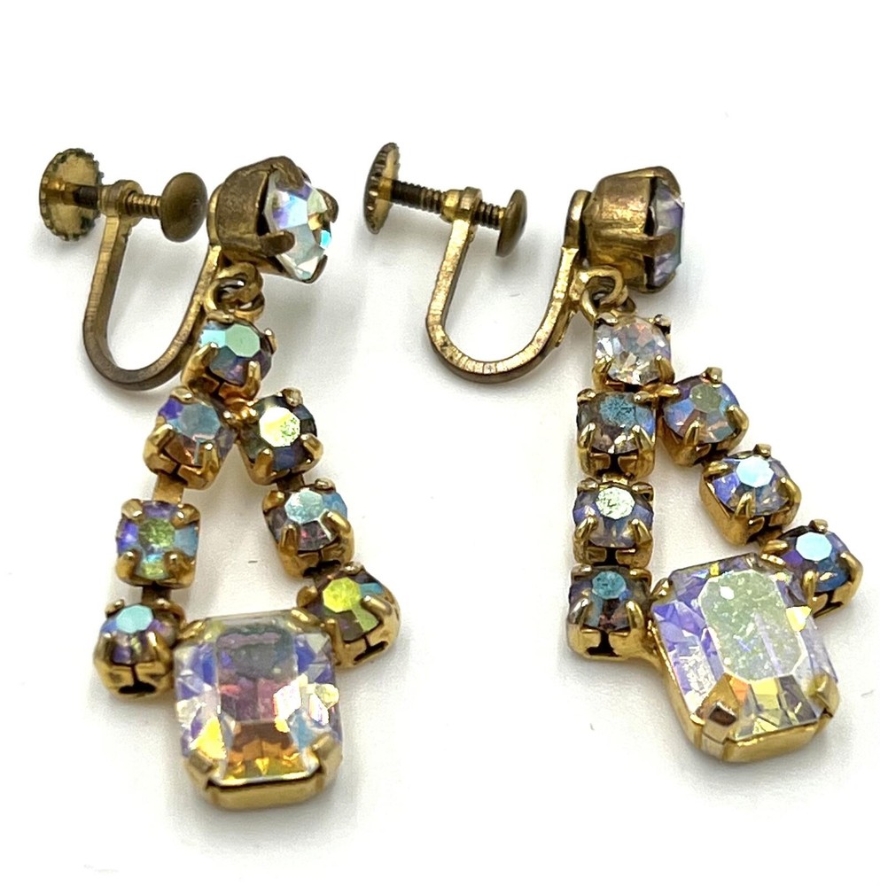 Austrian Aurora Borealis Rhinestone Dangle Earrings