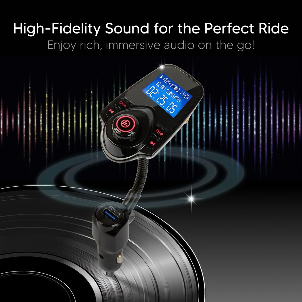 ONN Upgraded 2026 Bluetooth Car FM Transmitter, 1.44” LCD Display, Flexible G...