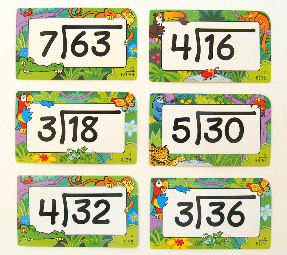 3 MATH FLASH CARDS—SUBTRACT + DIVISION—BASIC FACTS—COLORFUL—STORAGE BOXES