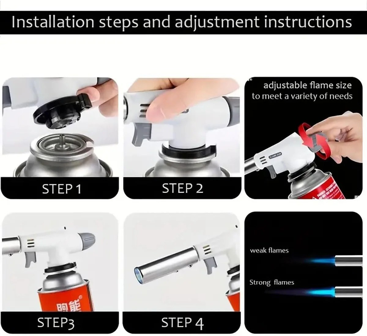 Outdoor Butane Gas Torch Burner Adjustable Flame for Camping Cooking BBQ Baking