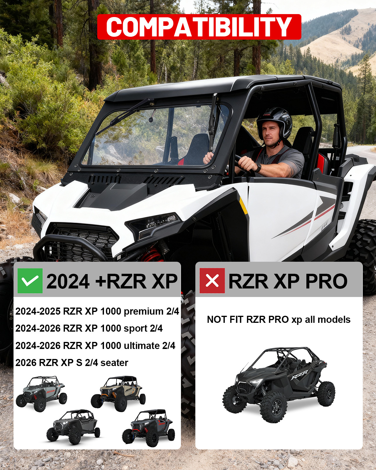 Front Glass Windshield Vents for Polaris RZR XP 1000/RZR XP S 1000/4 2024-2026