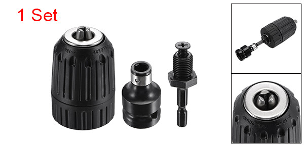 Keyless Drill Chuck 2-13mm with Hex Shank Adapter 1/2" Socket Square Converter