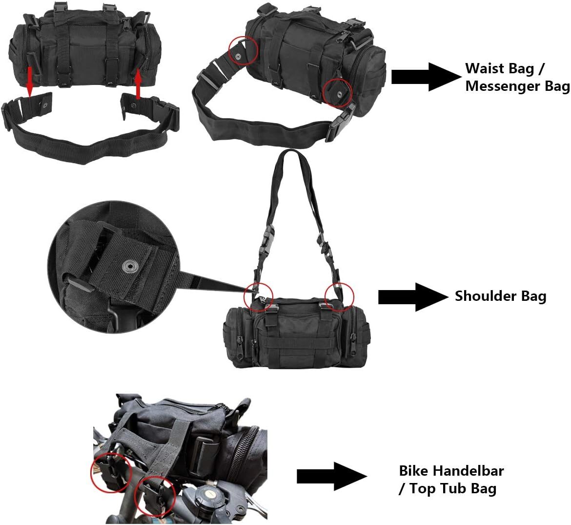 Bike Handlebar Bag Waterproof Front Storage Bag with Removable Shoulder Strap