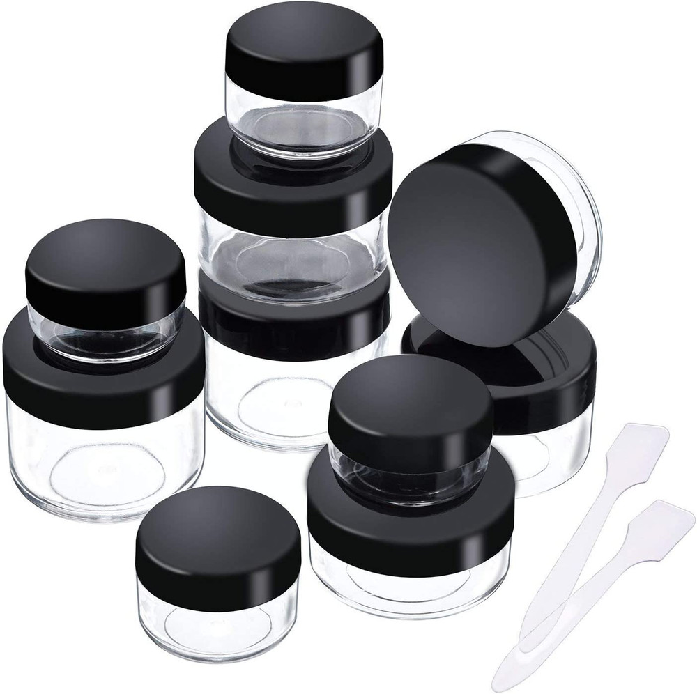 10 Pieces Empty Clear Plastic Makeup Sample Containers with 2 Pieces Mini Spatul