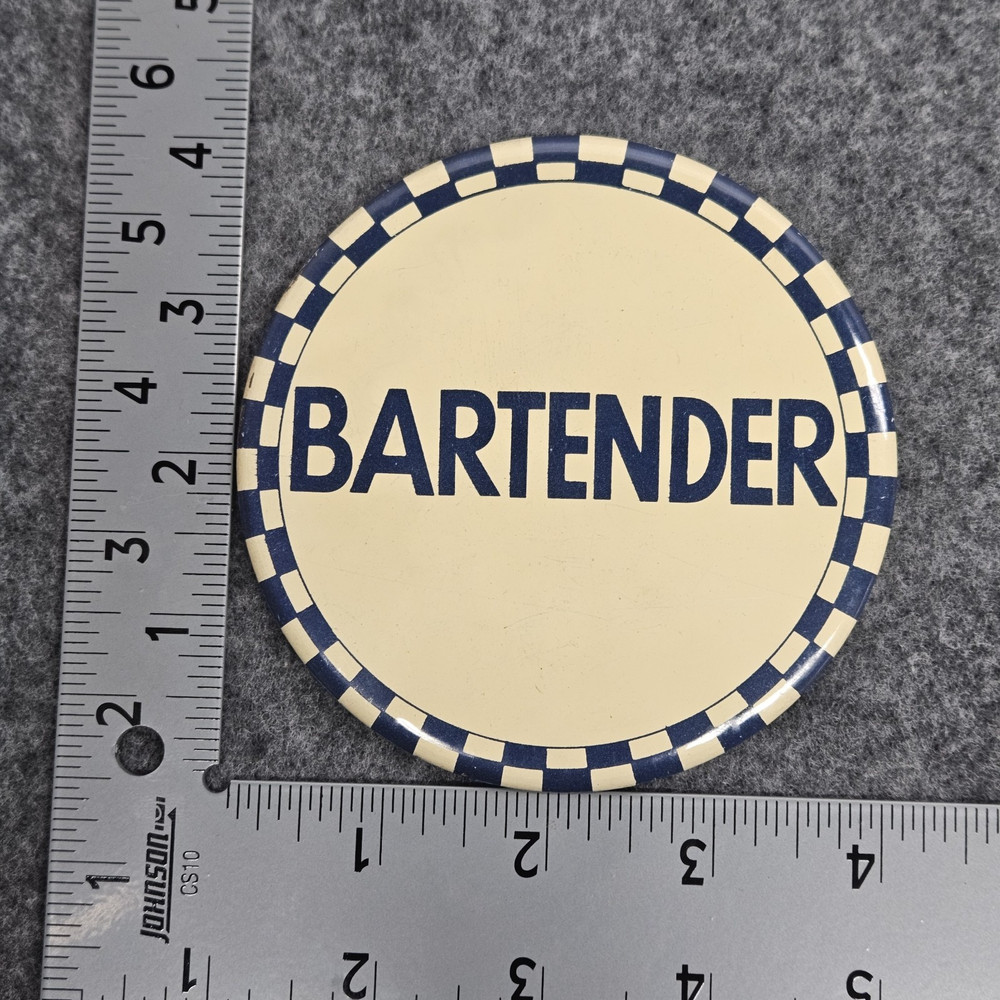 Vintage Bartender Pin Pinback 4" Diameter