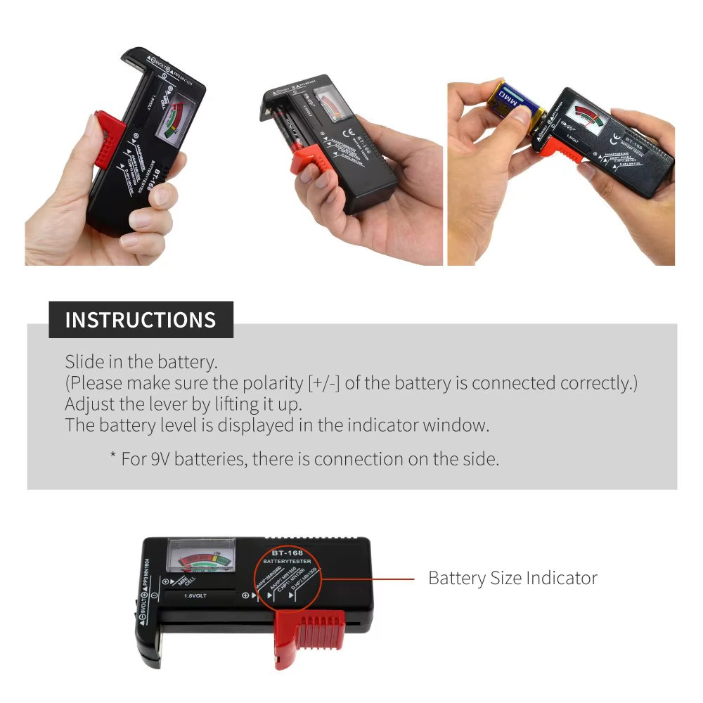 Battery Tester Checker Universal For AA AAA C D 9V 1.5V Button Cell Batteries